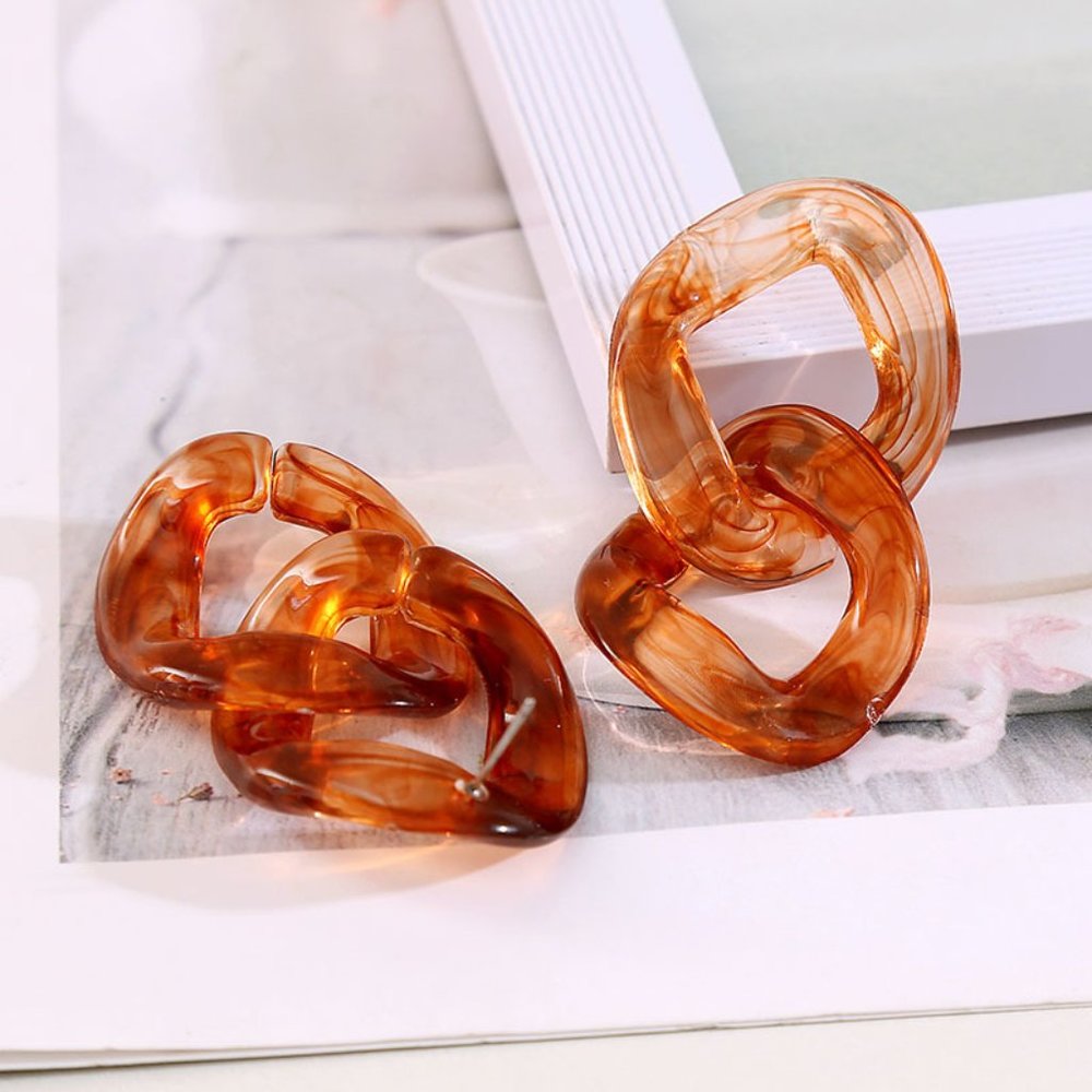 Long Chain Acrylic resin Geometric drop Earrings - Picture 2 of 6